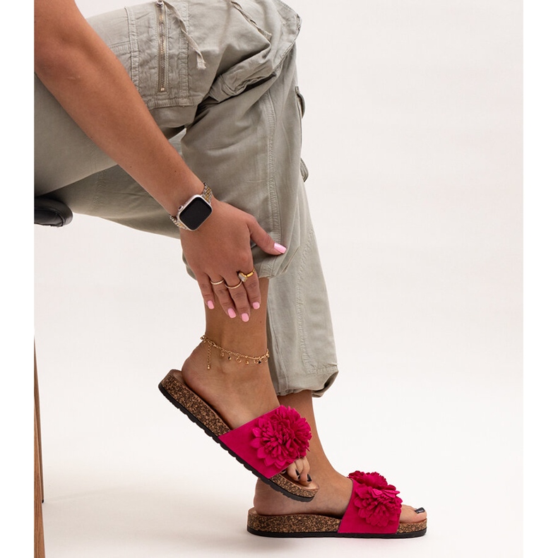 Almida virágos papucsok parafa talpon rózsaszín 1