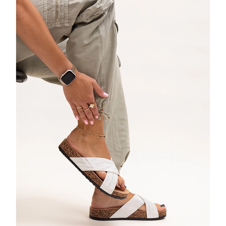 Papucs Ribera fényes parafa talppal fehér 1