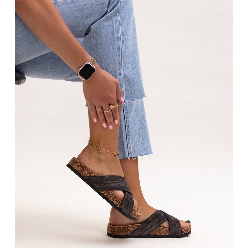 Papucs Ribera fényes parafa talppal fekete 1