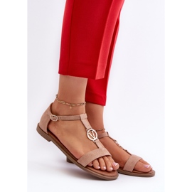 Női lapos szandál arany díszítéssel Vinceza 17321 bézs 2