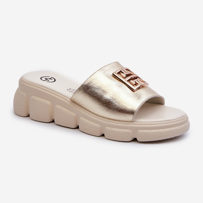 Női bőr papucsok arany díszítéssel, ékekkel Vinceza 41444 arany aranysárga 1