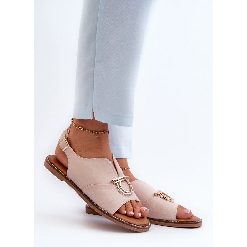 Női lapos szandál arany díszítéssel Vinceza 17319 világos rózsaszín 2