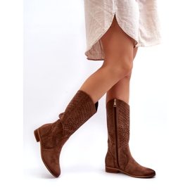Vinceza Áttört lábszárközépig érő csizma Barna Kleorelia 4