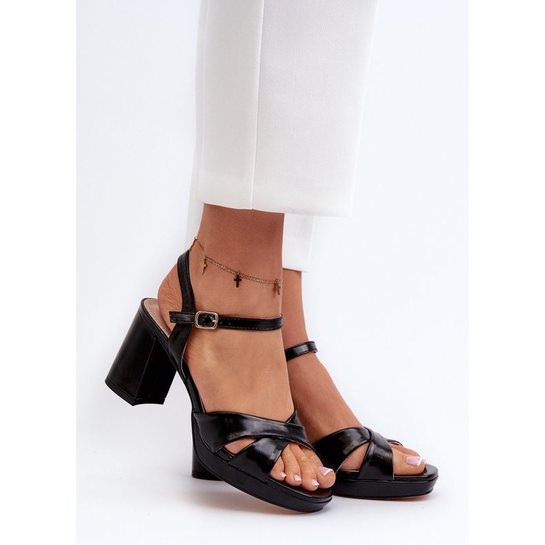 Női magassarkú szandál Eco bőr fekete Jatine 2