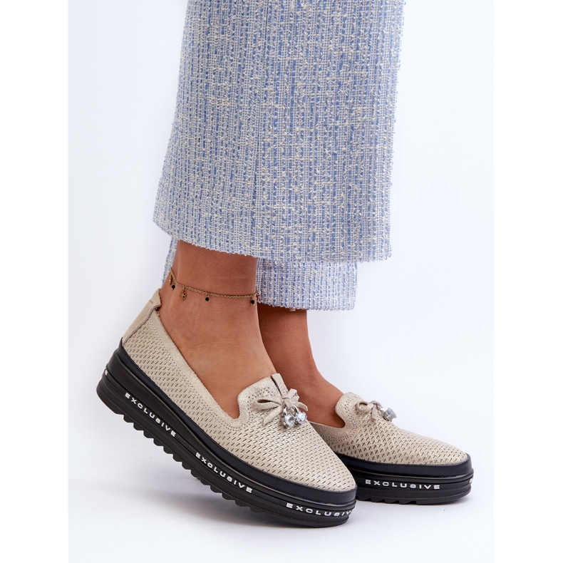 Fényes női bőr mokaszinok a platformon S.Barski LR400 Gold aranysárga 2