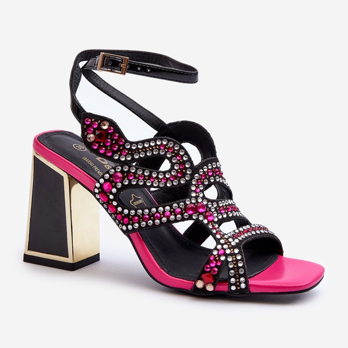 S.Barski Díszített női szandál magas sarkú D&amp;A CR952 fekete 2