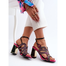 S.Barski Díszített női szandál magas sarkú D&amp;A CR952 fekete 1