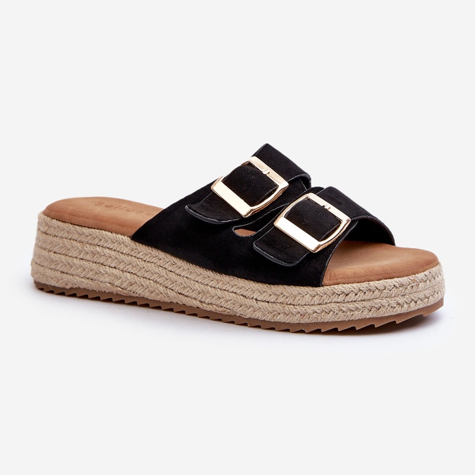 Női papucsok fonott Eco Suede fekete Zaloemivel 1