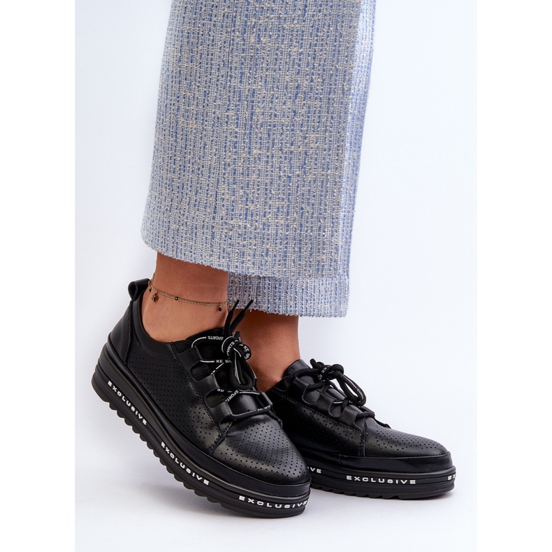 Női bőrcipők a platformon S.Barski LR769A Fekete 2