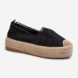 Női csipke Espadrilles Platform Black Elarose fekete 1