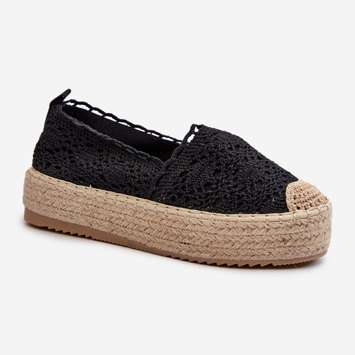 Női csipke Espadrilles Platform Black Elarose fekete 1