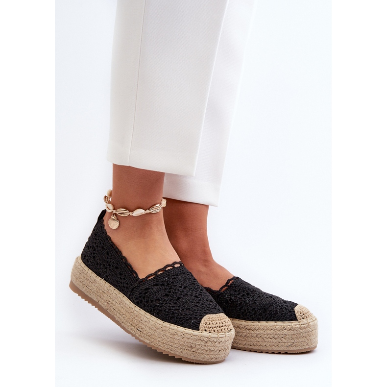 Női csipke Espadrilles Platform Black Elarose fekete 2