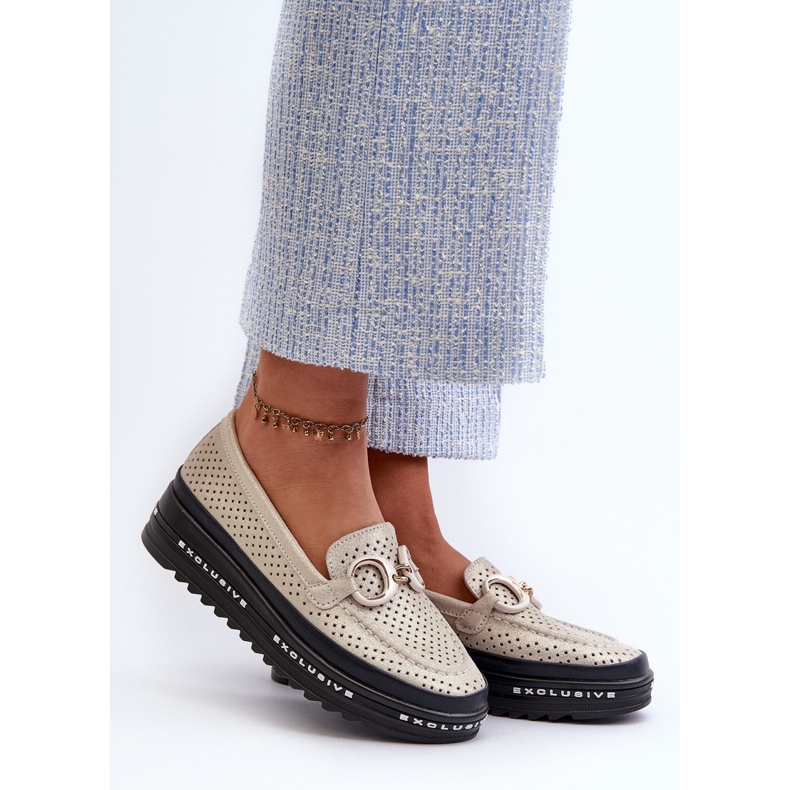 Fényes bőr női mokaszinok az emelvényen díszítéssel S.Barski LR750 Gold aranysárga 2