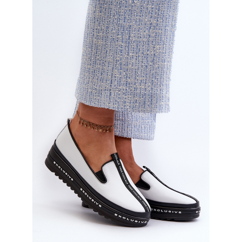 Női bőrcipők az S.Barski LR260 platformon, fehér 2