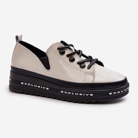 Női fűzős cipők platformon természetes bőr S.Barski LR620 bézs 1