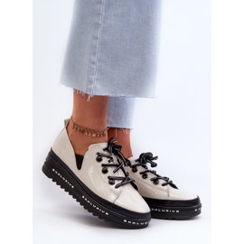 Női fűzős cipők platformon természetes bőr S.Barski LR620 bézs 2