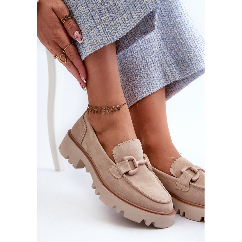 S.Barski Velúr női mokaszinok díszítéssel D&amp;A TW117 bézs 1