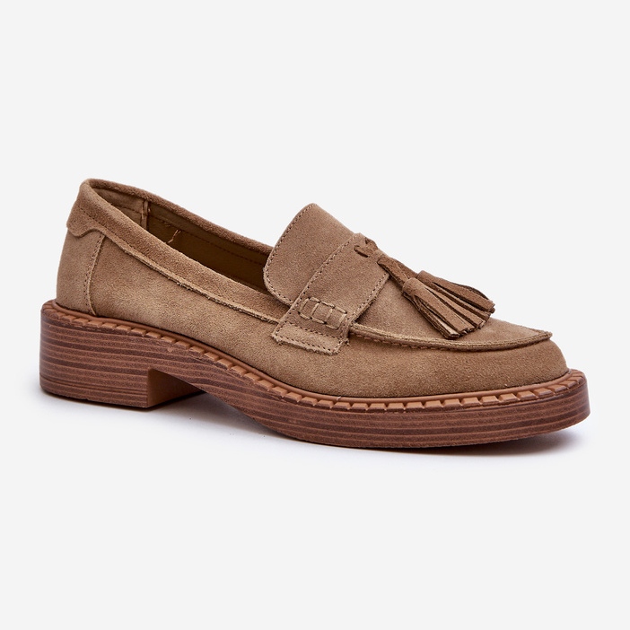 S.Barski Női velúr mokaszinok rojtokkal D&amp;A TW107 barna 1