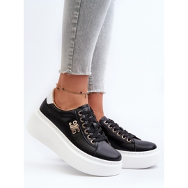 Női bőr tornacipők a fekete Pernalia platformon 2