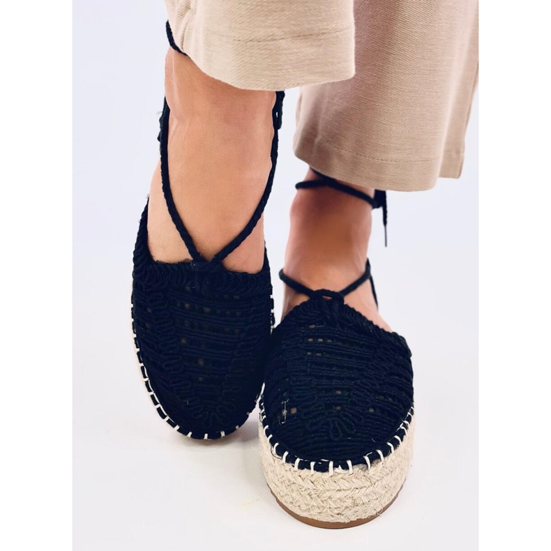 Yaweh Fekete női csipke espadrillák 1