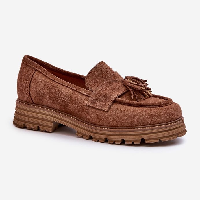 Zazoo 3469 női velúr mokaszin rojtokkal, barna 1