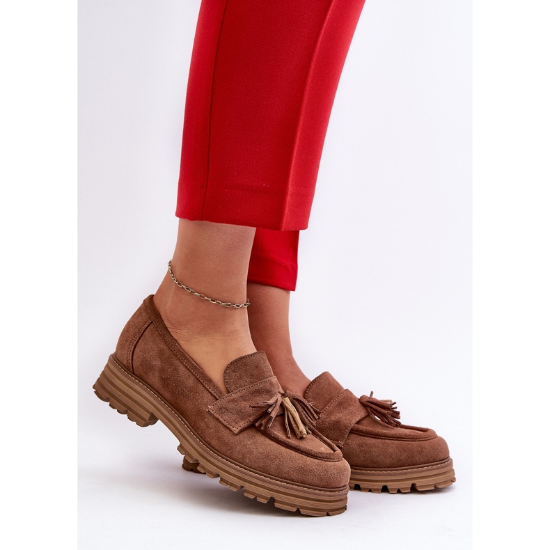 Zazoo 3469 női velúr mokaszin rojtokkal, barna 2