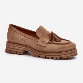 Zazoo 3469 női velúr mokaszin rojtokkal, bézs 1