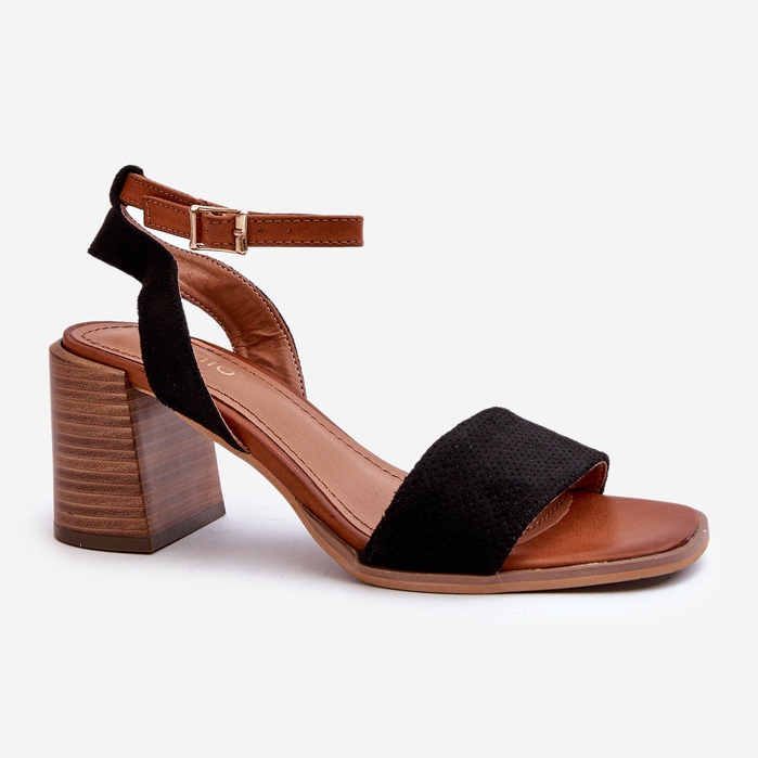 Női magassarkú szandál Eco Suede Black Ronvia anyagból fekete 1