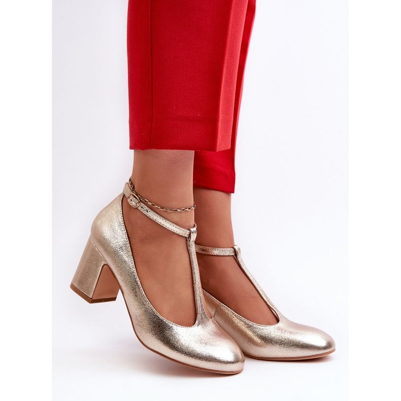 Arany ekobőr pumpák magas sarkon aranysárga 2