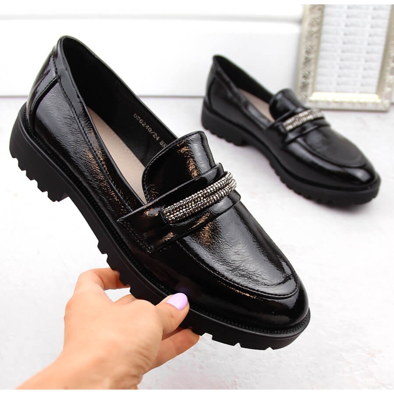 Női lakkbőr naplopók cirkóniával, fekete Filippo DP6240 1