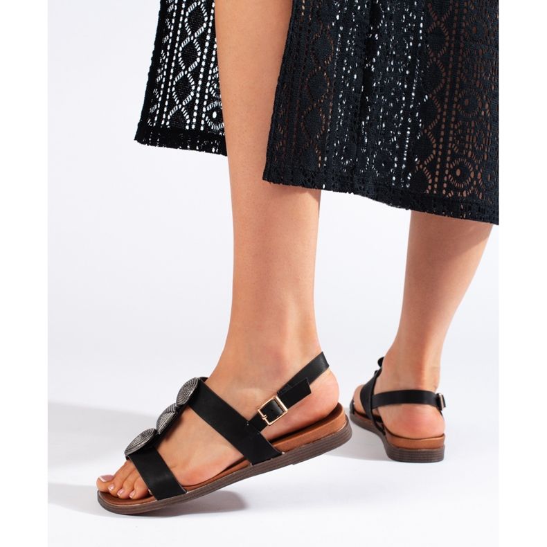 Sergio Leone Fekete kényelmes, lapos női szandál 2