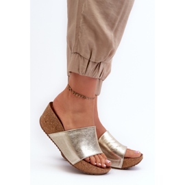 Zazoo 40289 női bőr papucs parafa ékkel, arany aranysárga 2