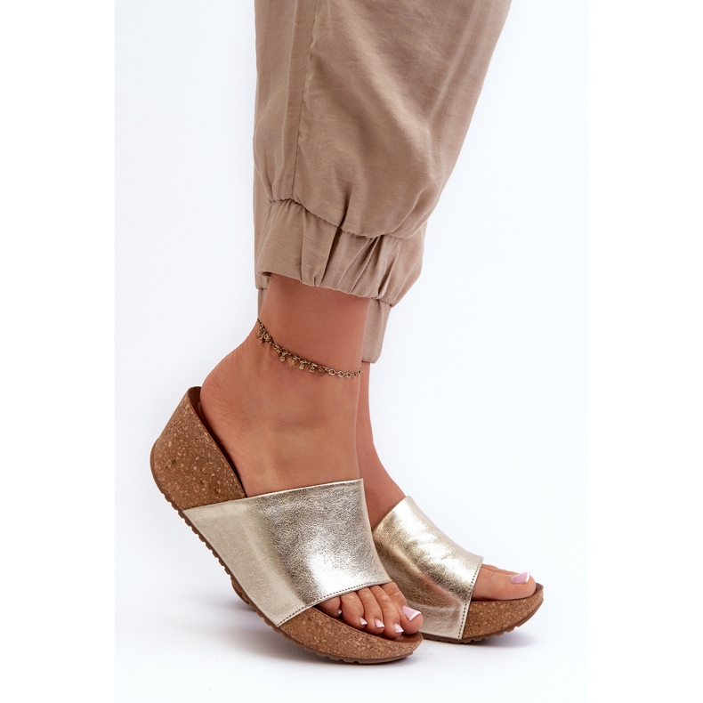 Zazoo 40289 női bőr papucs parafa ékkel, arany aranysárga 2