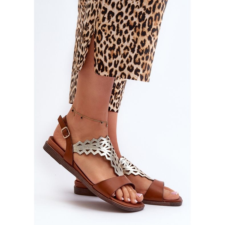 Sergio Leone SK070H női lapos szandál, barna 2