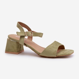 Női szandál egy blokkon, Eco Suede, zöld Leisha anyagból 1