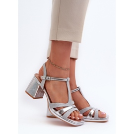 Női magassarkú szandál Eco Leather ezüst Lyana anyagból 2