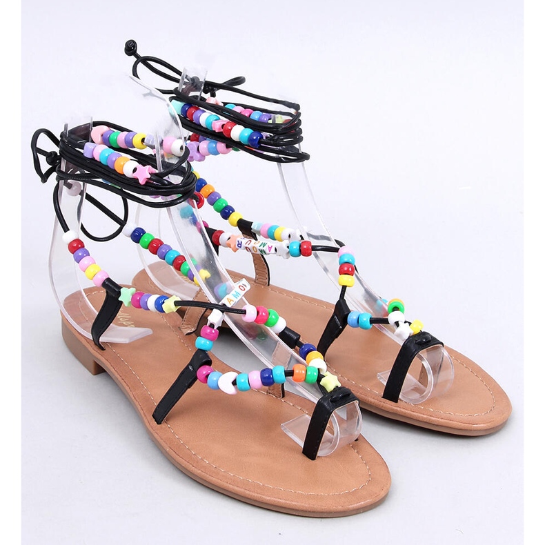 Maios fekete római szandál gyöngyökkel 1