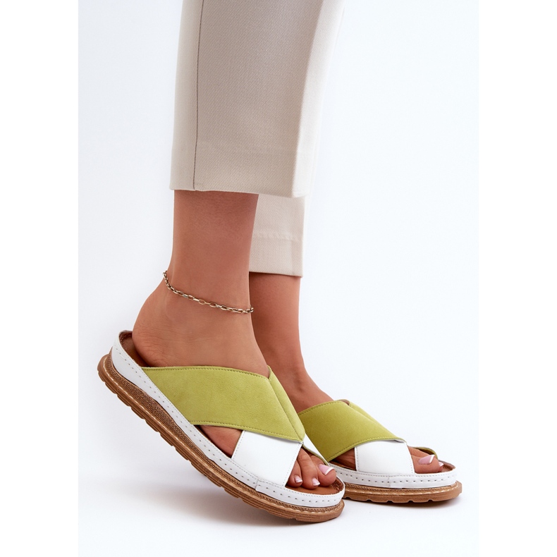 Bőr profilú papucs Maciejka 04986-11 Lime fehér 2 Bőr profilú papucs Maciejka 04986-11 Lime fehér 2