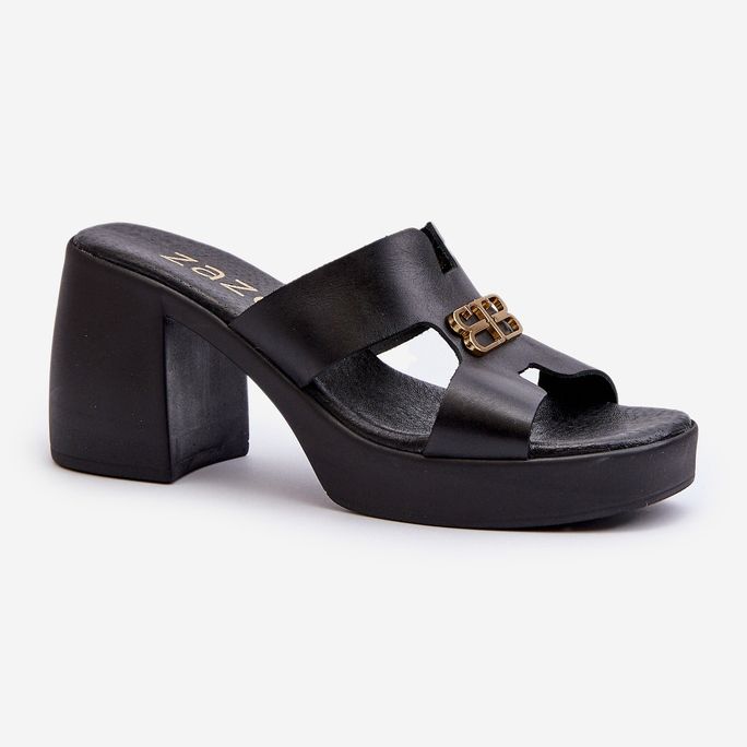 Zazoo 40419 női bőr papucs kivágásokkal és díszítéssel, fekete 1