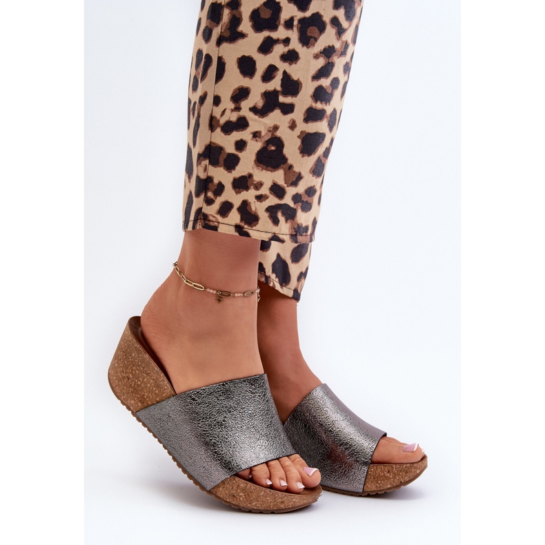 Zazoo 40291 női bőr papucs parafa ékkel, grafit szürke 2