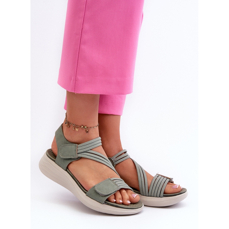 Kényelmes női tépőzáras szandál zöld Eladora 2