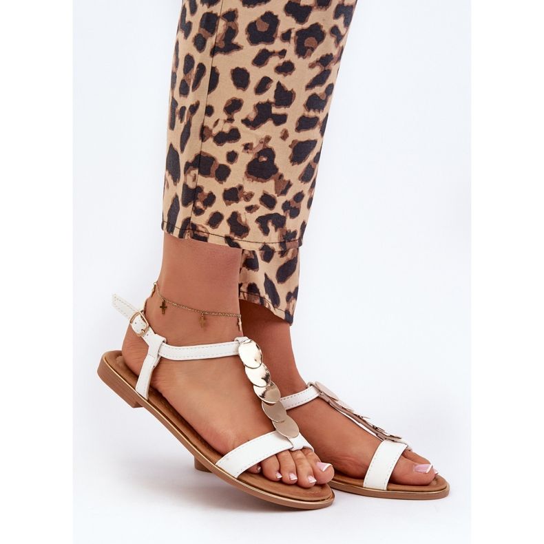 Női lapos szandál Eco bőrből, fehér Jeritellia 1