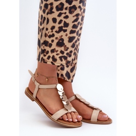 Női lapos szandál Eco bőrből készült bézs jeritellia 1