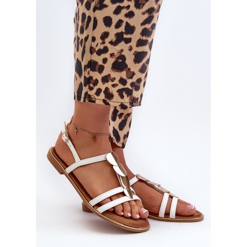 Női lapos szandál arany díszítéssel, fehér Raiva 1