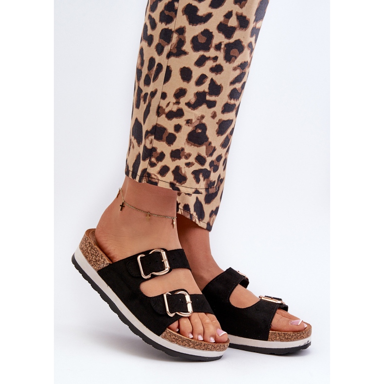 Női Platform Flip-Flops csatokkal Eco Suede Black Ursila fekete 2