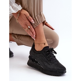 S.Barski Cirkonokkal díszített női ék alakú tornacipő D&amp;A MR38-377 fekete 1