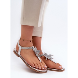 Női lapos szandál dekoratív virággal, Silver Edonival ezüst 1