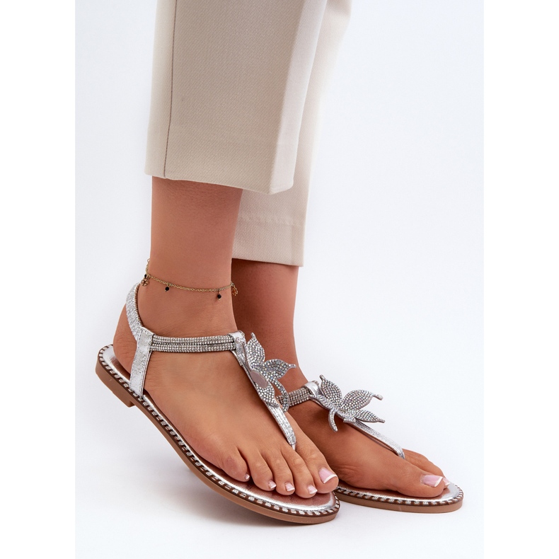 Női lapos szandál dekoratív virággal, Silver Edonival ezüst 1