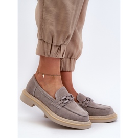 S.Barski Női velúr mokaszin lapos sarkon D&amp;A TW101 szürke díszítéssel 1