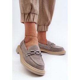 S.Barski Női velúr mokaszin lapos sarkon D&amp;A TW101 szürke díszítéssel 2